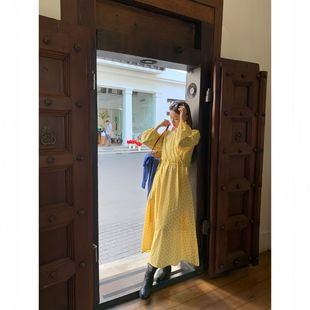 诠释美 NEWOPEN 2025早春法式田园气质收腰显瘦波点连衣裙女C3010