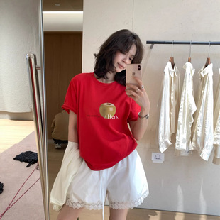 韩系简约苹果图案印花百搭显瘦圆领短袖 Gary 宝藏Hers一勺甜夏季