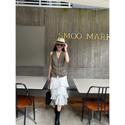 Gary的宝藏万为 法式慵懒感长裙女2026春季新款不规则蛋糕层拼接