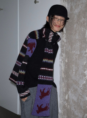 UNITY MODE 费尔岛毛织围巾女冬季驯鹿图腾松弛氛围感围脖251528