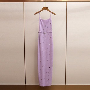 新款 Gary 宝藏深圳南油高端女装 春季 吊带开叉 气质性感风钉珠长款