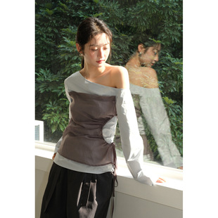 女春季 衬衫 宝藏NEIHE内赫2026天丝棉抽褶假两件上衣露肩袖 Gary