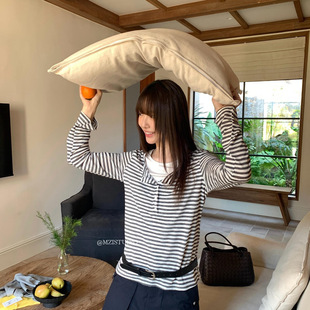 春夏韩系复古条纹拼接设计感圆领套头长袖 STUDIO 宝藏MZI Gary