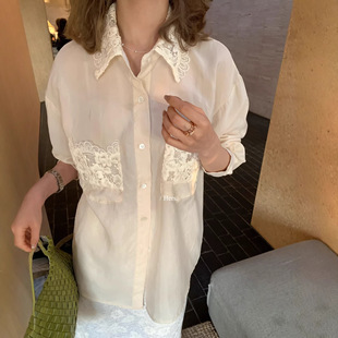 Gary 慵懒风宽松度假感蕾丝拼接领口 宝藏Hers一勺甜衬衣女韩版