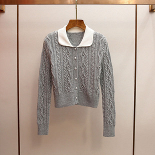 学院风减龄撞色钉珠绞花短款 Gary 新款 春季 宝藏深圳南油高端女装