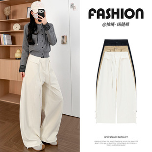 Gary 女2026春夏小个子高腰垂感显瘦百 宝藏米白色洗水棉阔腿裤