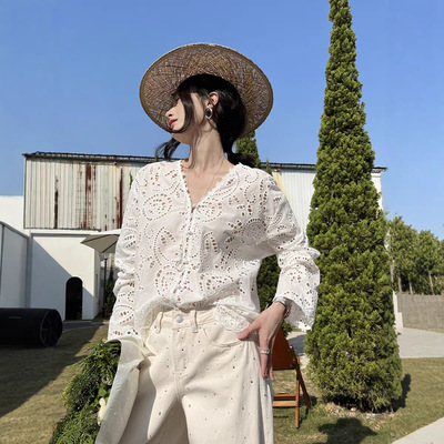 Gary的宝藏[初打]十三行早春上新法式定制立体镂空纯棉绣花V领