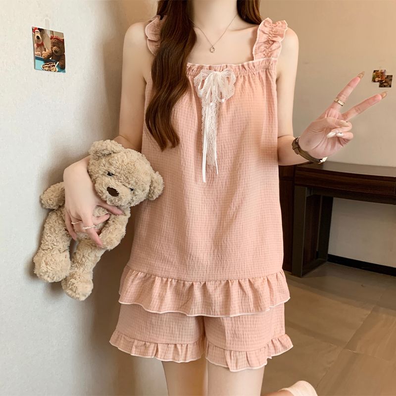 吊带短裤睡衣女春夏季薄款韩版甜美公主风学生少女士家居服套装
