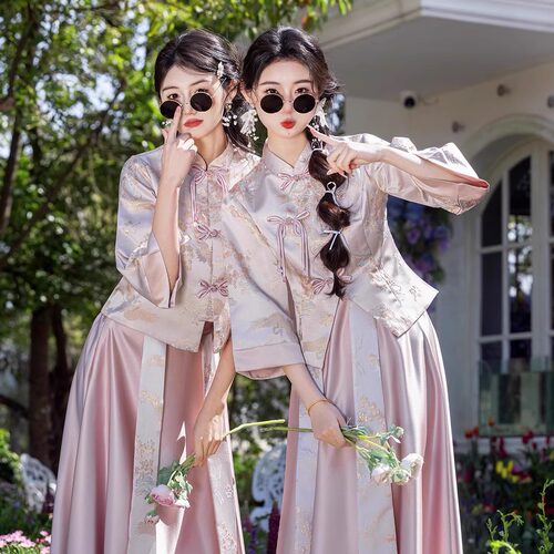 新中式伴娘礼服姐妹裙闺蜜装新品姐妹团春夏小众高级缎面平常可穿