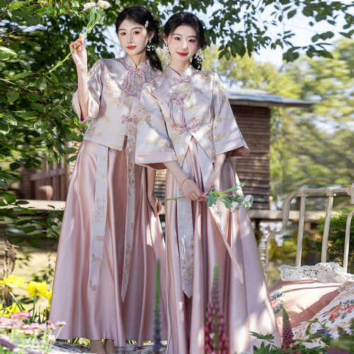 新中式伴娘礼服高级感2026新款旗袍套装裙婚礼姐妹服小众婚礼仙气