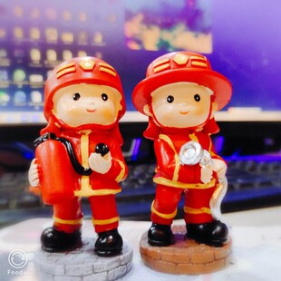 消防员手办模型海男海女可爱模型 蛋糕装饰卡通树脂蛋糕摆件儿童