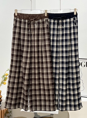 2025秋冬新款韩版宽松显瘦直筒裤女百搭休闲阔腿长裤子潮流格子