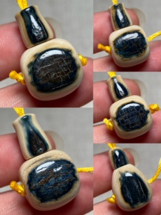 猛犸牙鲨鱼背三通，蓝眼料猛犸牙一体三通，猛犸牙佛头配饰串饰。