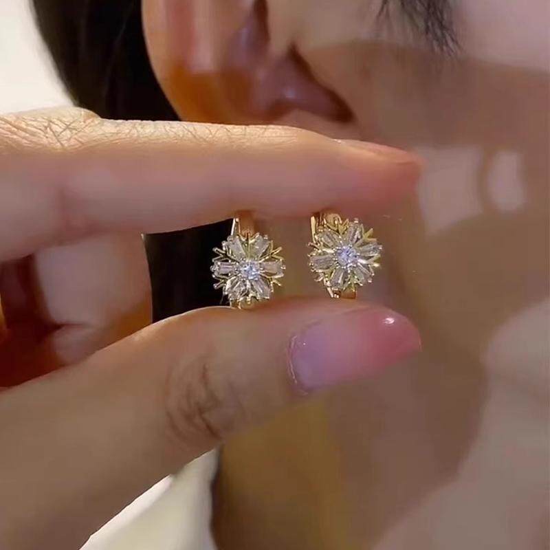 奥特莱斯专柜撤柜捡漏18K金雪花耳扣耳环女气质百搭花朵耳钉耳饰