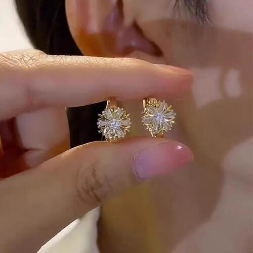 18K金雪花耳扣耳环女花朵耳钉