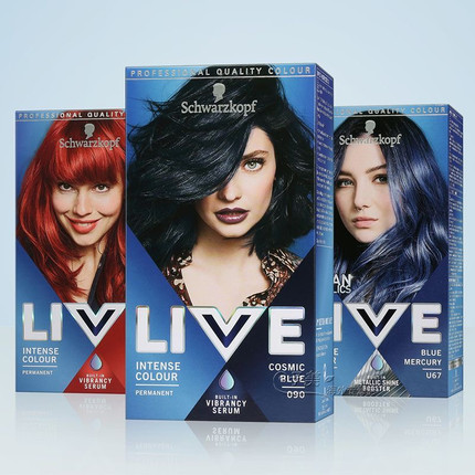 施华蔻LIVE035枫叶红U67水晶蓝090蓝黑U69盒子可能破