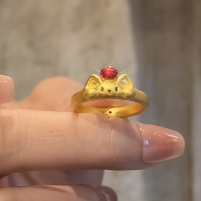 萌宠系列指环苹果宾狗黄金戒指足金999送女友老婆七夕情人节礼物