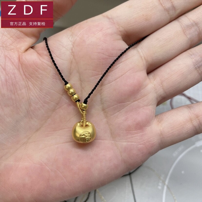 ZDF黄金籽大福小胖福项链999足金平安锁金坨送女友七夕情人节礼物
