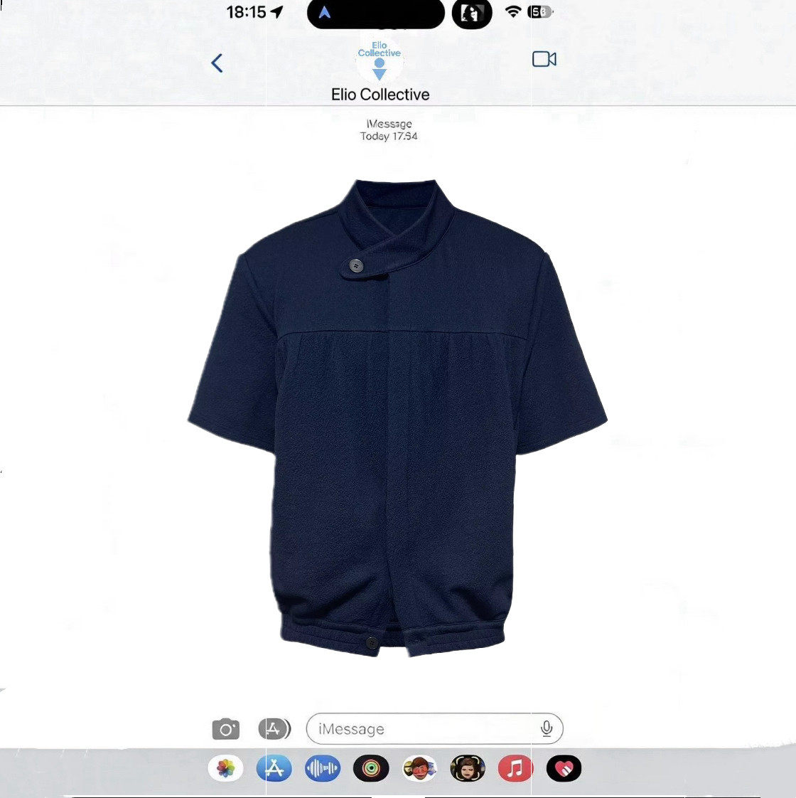原创SHIRT围立领抽褶短袖衬衫深蓝提花暗门襟胸前碎褶合体