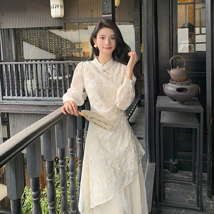 AM NANA法式绝美长袖连衣裙温柔风显瘦仙女裙气质国风漂亮长裙子