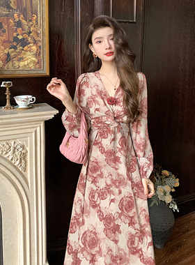 AM NANA初秋轻熟风法式碎花连衣裙优雅显瘦仙女裙气质收腰长裙子