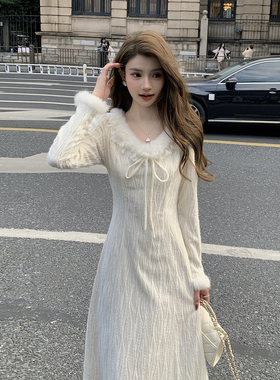 AMNANA法式温柔风打底连衣裙女气质显瘦仙女裙绝美轻奢收腰长裙子