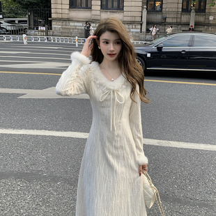 AMNANA法式温柔风打底连衣裙女气质显瘦仙女裙绝美轻奢收腰长裙子