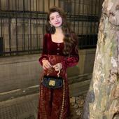 新中式 NANA冬季 国风丝绒连衣裙女红色敬酒宴会礼服气质长裙子