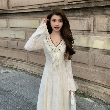 AMNANA法式温柔风连衣裙小香风轻奢打底仙女裙收腰显瘦气质长裙子