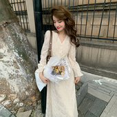 复古蕾丝连衣裙女收腰显瘦仙女裙气质长裙子 法式 NANA春季 新款