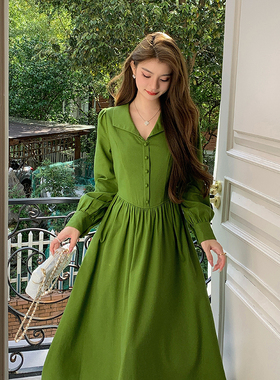 AM NANA秋冬法式气质打底长袖连衣裙初恋小个子收腰绝美V领长裙子