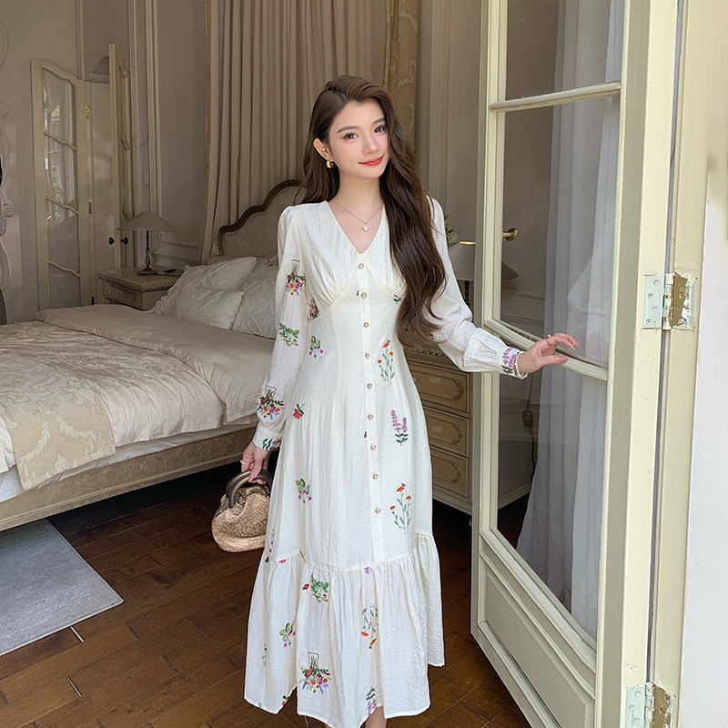 AMNANA法式气质长袖连衣裙子