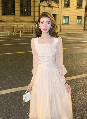 AM NANA法式纯欲温柔风连衣裙气质甜美仙女裙小个子绝美a字长裙子