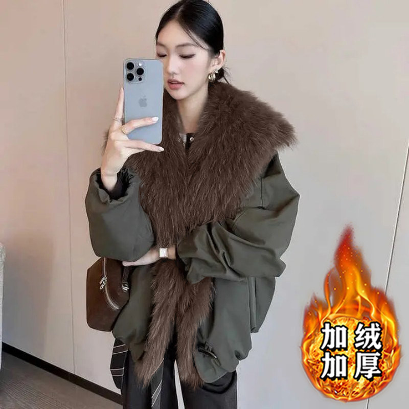 宽松【加绒加厚】冬季韩版毛翻领大毛领外套百搭短款派克服QJ0305,女装/女士精品,短外套,淘宝优惠券,粉丝福利购,淘宝优惠卷