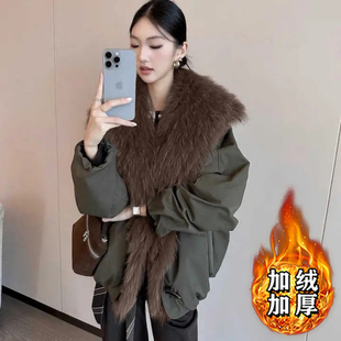 毛翻领大毛领外套百搭短款 宽松 韩版 冬季 派克服QJ0305 加绒加厚