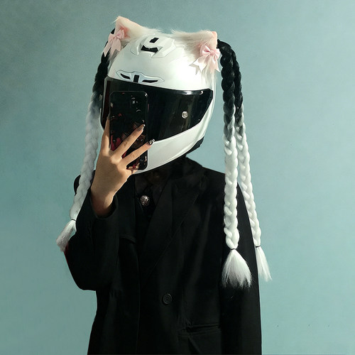 摩托车头盔装饰辫子双马尾机车电动摩托车头盔装备饰配猫耳朵辫子