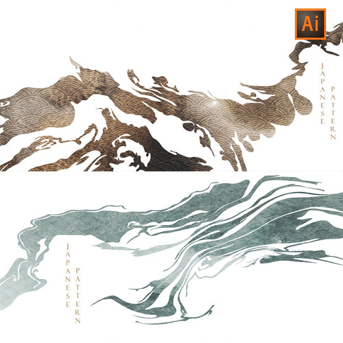 古典中国风传统抽象水墨云纹矢量装饰画AI矢量设计素材