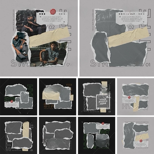 个性撕纸相册图片照片墙排版拼贴拼图遮罩蒙版ps分层模板素材