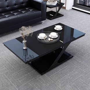 黑色简易茶几办公室钢化玻璃简约现代家用客厅方形小户型短茶几
