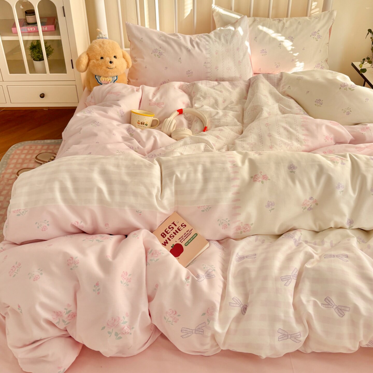 韩系大版数码印花四件套纯棉全棉被套床上三件套床单