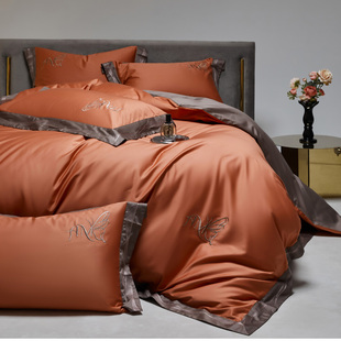 澳棉刺绣床上四件套纯棉轻奢高级感主卧室大红色结婚喜庆被套全棉