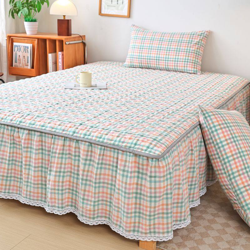 100%全棉夹棉床裙加厚防滑纯棉单件床罩双人固定不跑床单韩版防尘,床上用品,床裙,淘宝优惠券,粉丝福利购,淘宝优惠卷