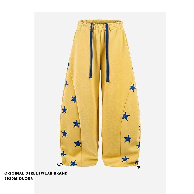 美式复古撞色星星弯刀卫裤男女爵士舞宽松阔腿裤休闲裤设计感日系,女装/女士精品,休闲裤,淘宝优惠券,粉丝福利购,淘宝优惠卷