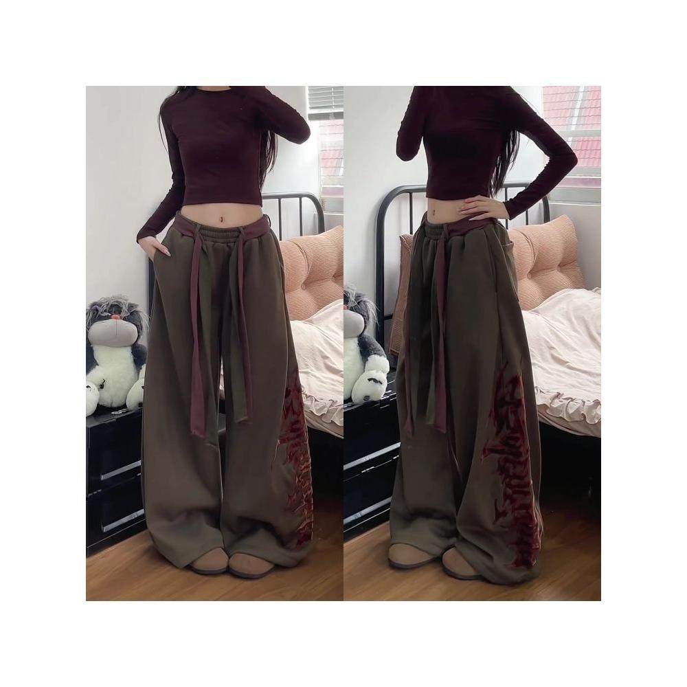 美式高街印花绑带叠穿弯刀卫裤女宽松通勤跳舞阔腿休闲裤2026年潮,女装/女士精品,休闲裤,淘宝优惠券,粉丝福利购,淘宝优惠卷