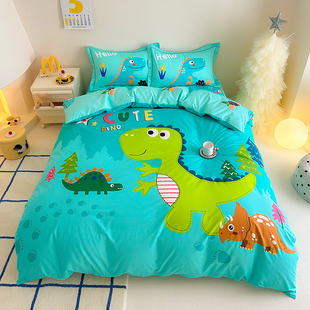定做0.9m1.35米汽车卡通被套 恐龙儿童三四件套全纯棉男女孩床笠款
