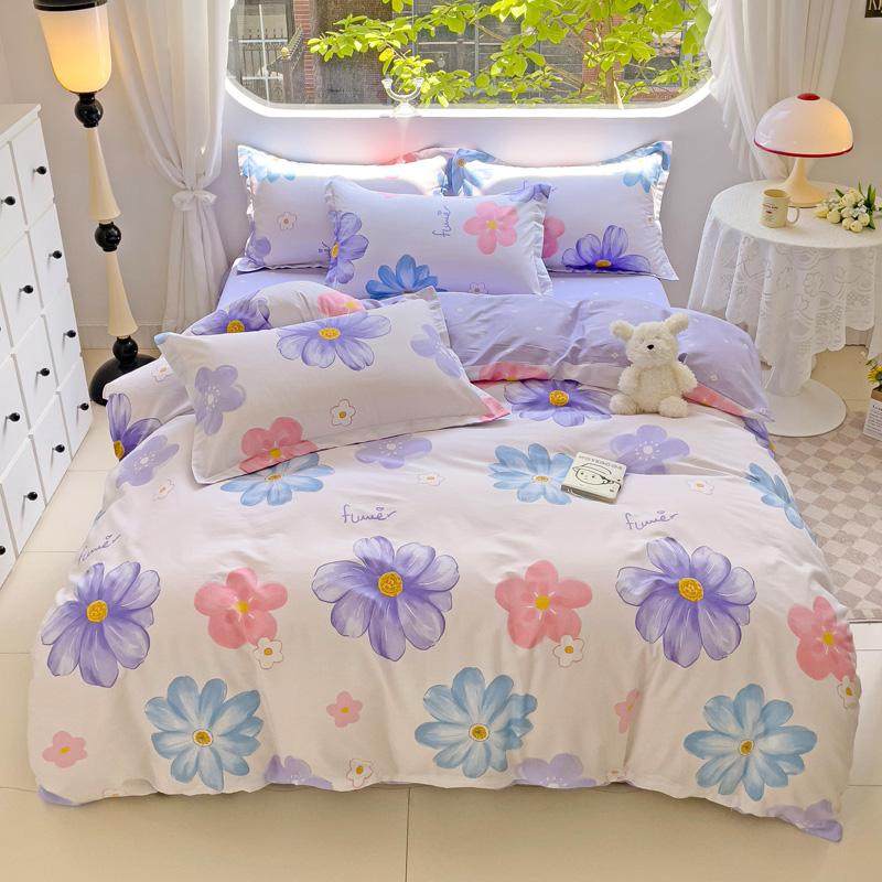 小清新床上四件套纯棉全棉被套180220床单床笠款女学生三件套田园