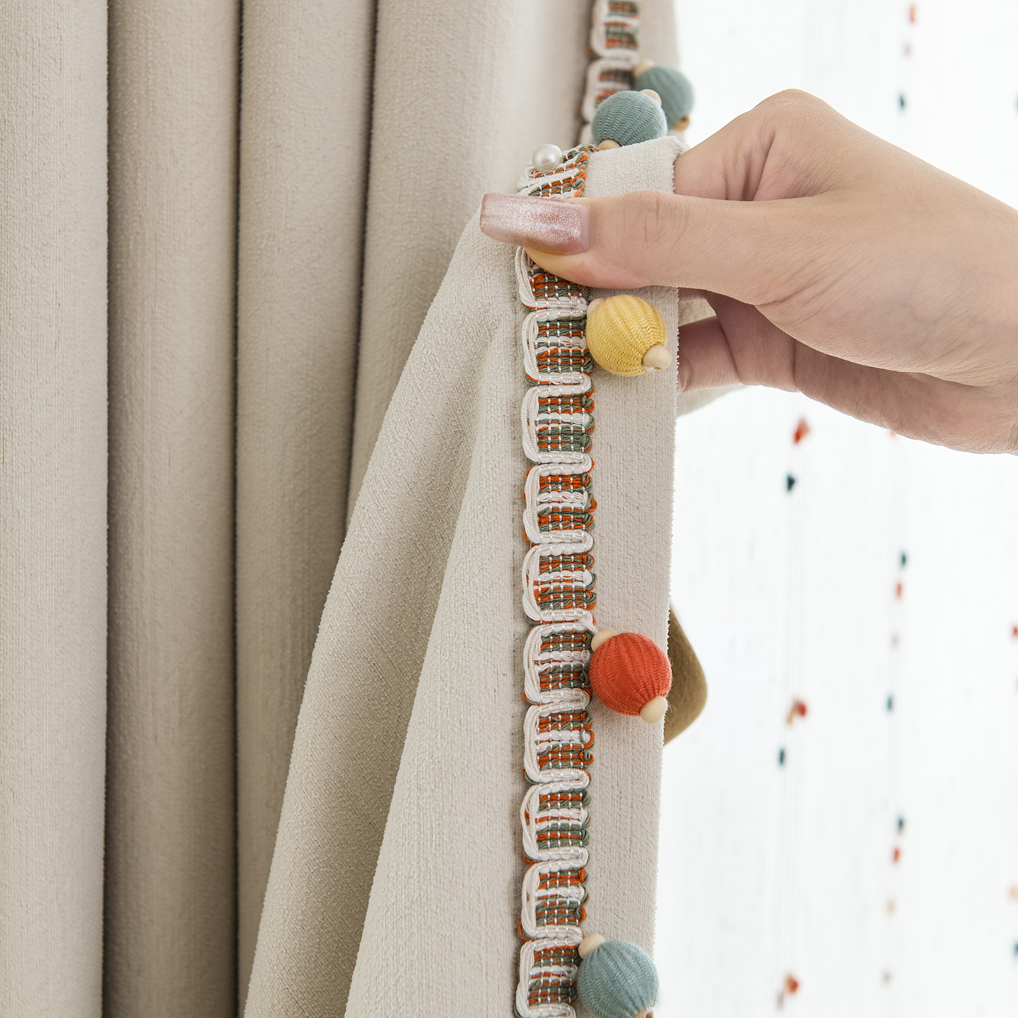 窗帘花边辅料现代简约多色小珠子吊坠流苏手工编织雷丝清新M-986