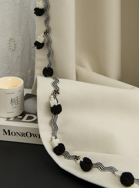 窗帘花边毛球赫本风黑色装饰带立边球球花边绒球点缀窗帘M-953