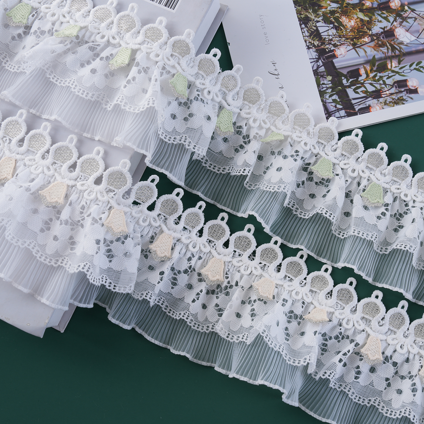 窗帘波浪小香风高级感法式浪漫蕾丝花边白色窗纱帘卧室阳台M-1004