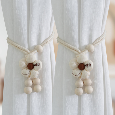 奶油风窗帘绑带网红花朵木珠款免打孔窗帘扣收纳束带装饰K-387